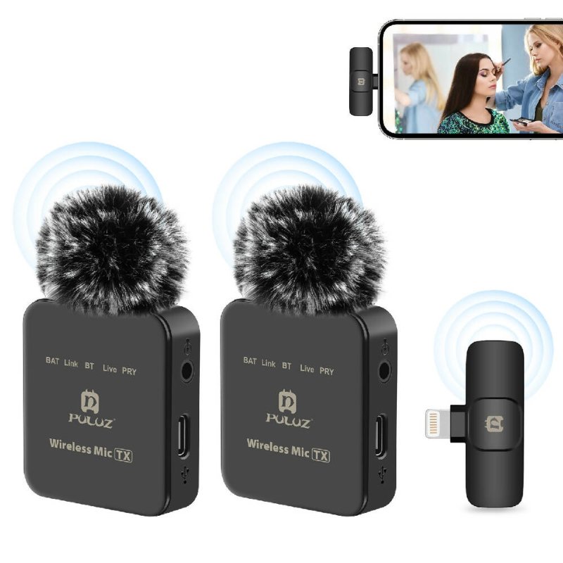 PULUZ Wireless Lavalier Microphone for iPhone / iPad, 8-Pin Receiver and Dual Microphones (Black) - Microphones - British D'sire