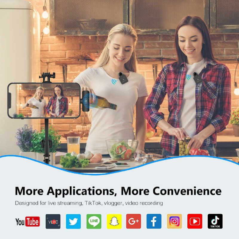 PULUZ Wireless Lavalier Microphone for iPhone / iPad, 8-Pin Receiver and Dual Microphones (Black) - Microphones - British D'sire