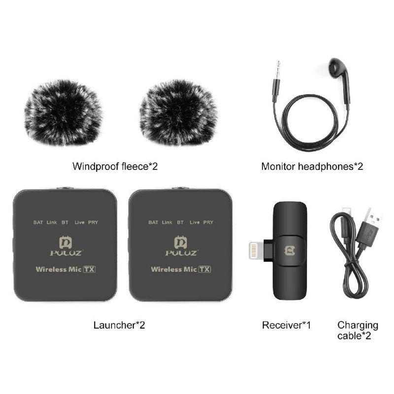 PULUZ Wireless Lavalier Microphone for iPhone / iPad, 8-Pin Receiver and Dual Microphones (Black) - Microphones - British D'sire