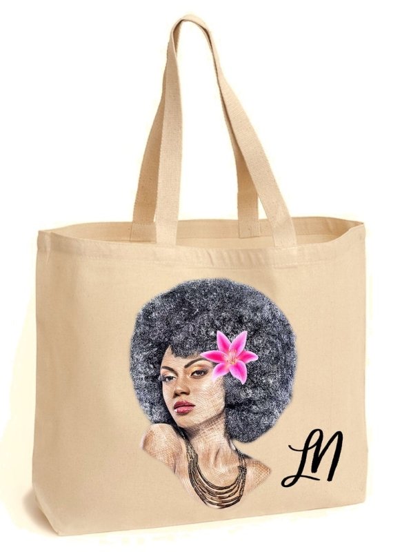 Pure Essence Greetings Afro Glamour Design Personalized Jute Bag - Totes & Shoulder Bags - British D'sire Main image