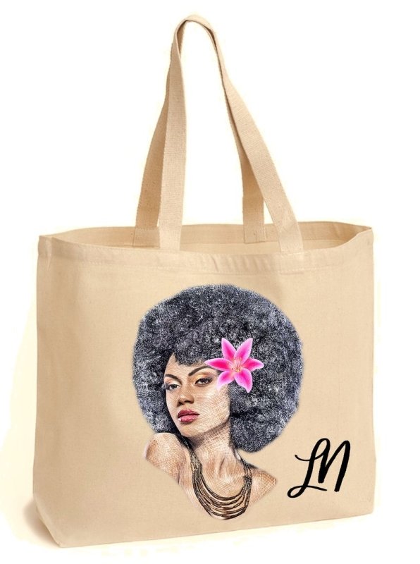 Pure Essence Greetings Afro Glamour Design Personalized Jute Bag - Totes & Shoulder Bags - British D'sire