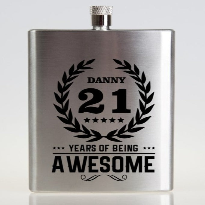 Pure Essence Greetings Awesome Personalised Birthday Hip Flask Birthday Crest - Mens Fashion - British D'sire