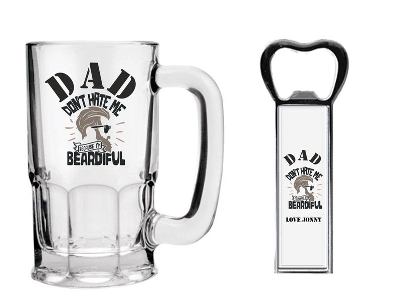Pure Essence Greetings Beard Beer Mug and Bottle Opener Gift Set - Glasswares & Drinkwares - British D'sire