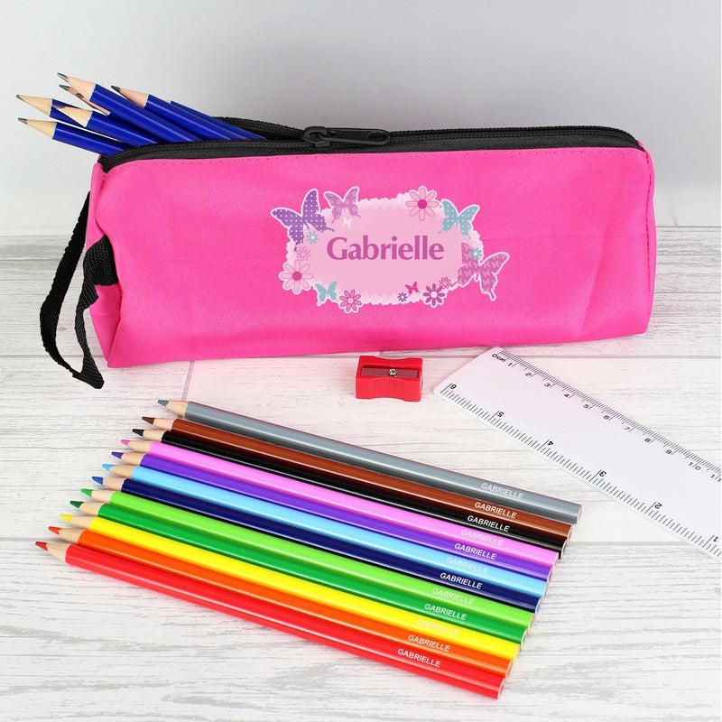 Pure Essence Greetings Butterfly Pencil Case with Personalised Pencils Crayons - Pencil colors & Crayons - British D'sire