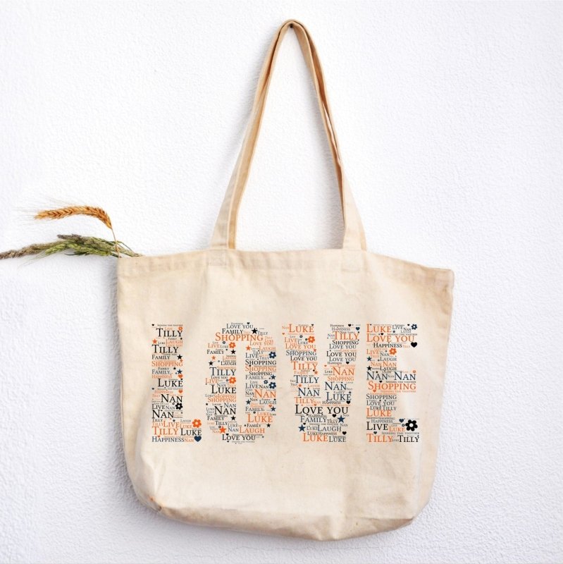 Pure Essence Greetings Custom Personalised Word Art Tote Bag Own Text - Totes & Shoulder Bags - British D'sire