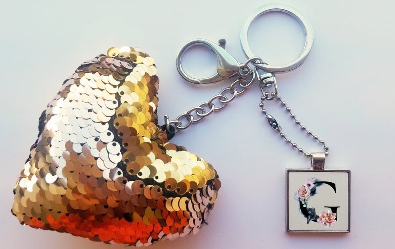 Pure Essence Greetings Glitter Heart Personalised Initial Keyring - Keychains - British D'sire