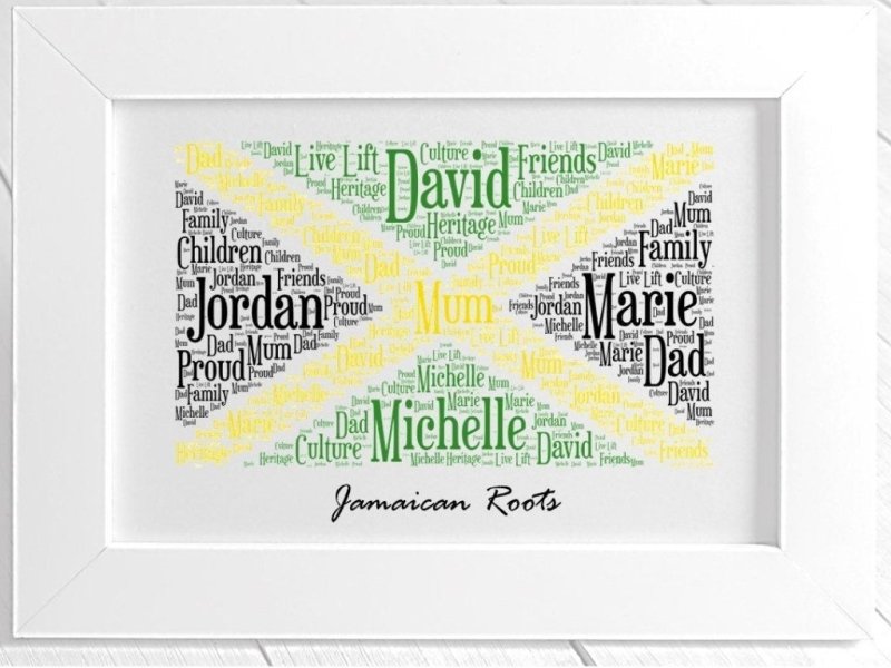 Pure Essence Greetings Jamaican Flag Word Art Print Personalised Framed - Housings & Frames - British D'sire