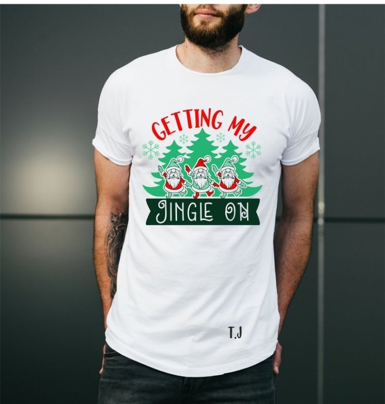 Pure Essence Greetings Jingle On Personalised Christmas Tshirt - Mens Fashion - British D'sire Main image