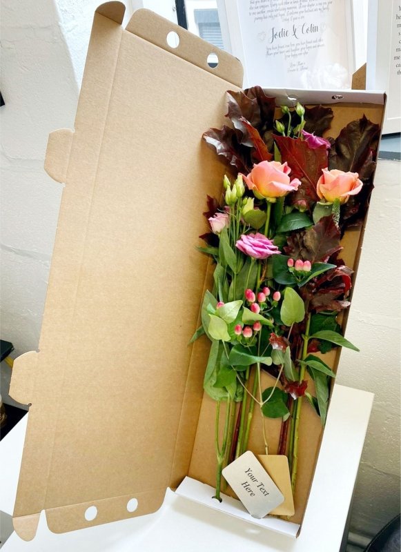 Pure Essence Greetings Letterbox Flowers With Personalised Metal Card - Gift Bags & Boxes - British D'sire