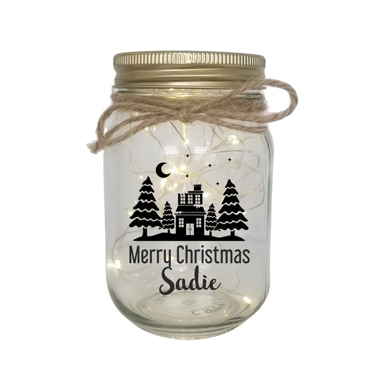 Pure Essence Greetings Merry Christmas Personalised LED Candle Jar Light (Clear) - Vases & Other Decor Item - British D'sire