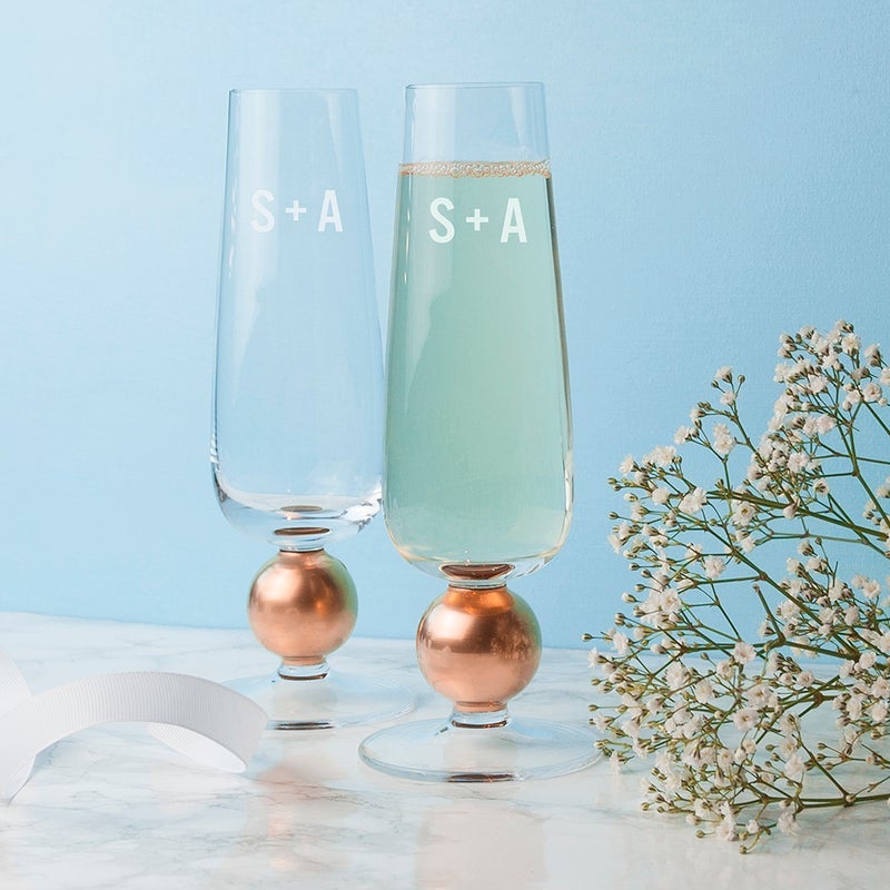 Pure Essence Greetings Monogrammed LSA Set Of Two Champagne Glasses (Rose Gold) - Glasswares & Drinkwares - British D'sire