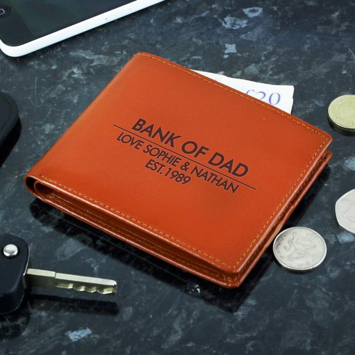 Pure Essence Greetings Personalised Classic Tan Leather Wallet - Men's Wallets - British D'sire