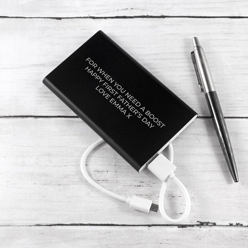 Pure Essence Greetings Personalised Engraved Black Powerbank - Chargers & Headphones - British D'sire