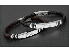 Pure Essence Greetings Personalised Engraved Leather Braided Bracelet for Men - Men's Fine Jewellery - British D'sire
