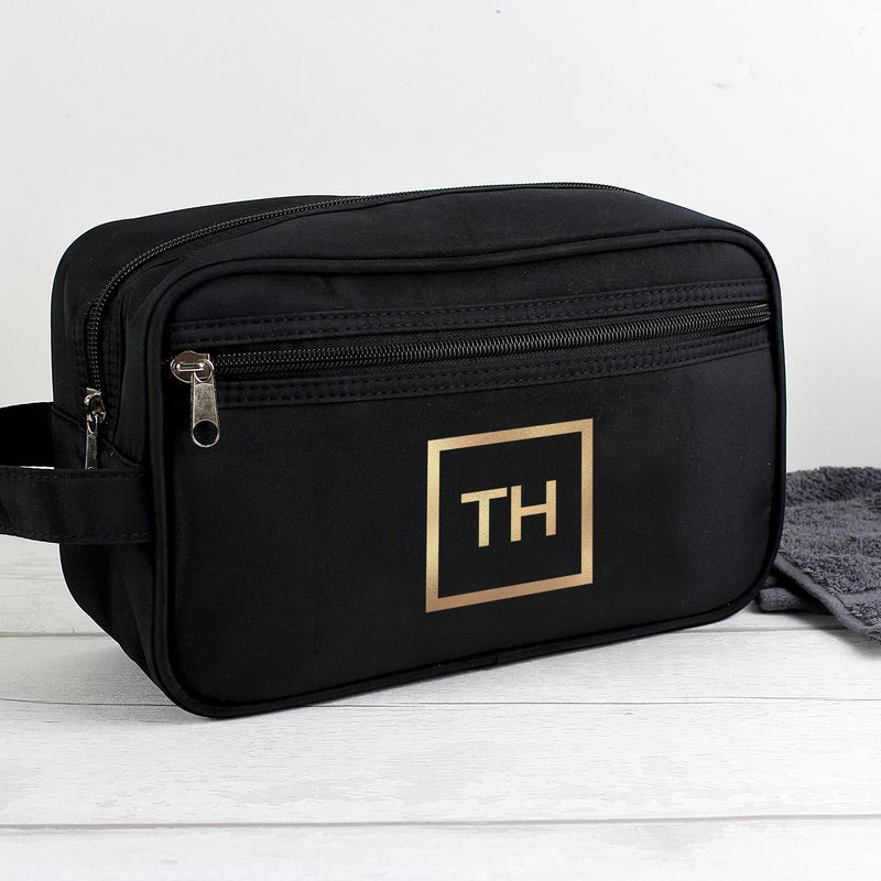 Pure Essence Greetings Personalised Gold Initials Black Wash Bag - Mens Backpacks - British D'sire Main image