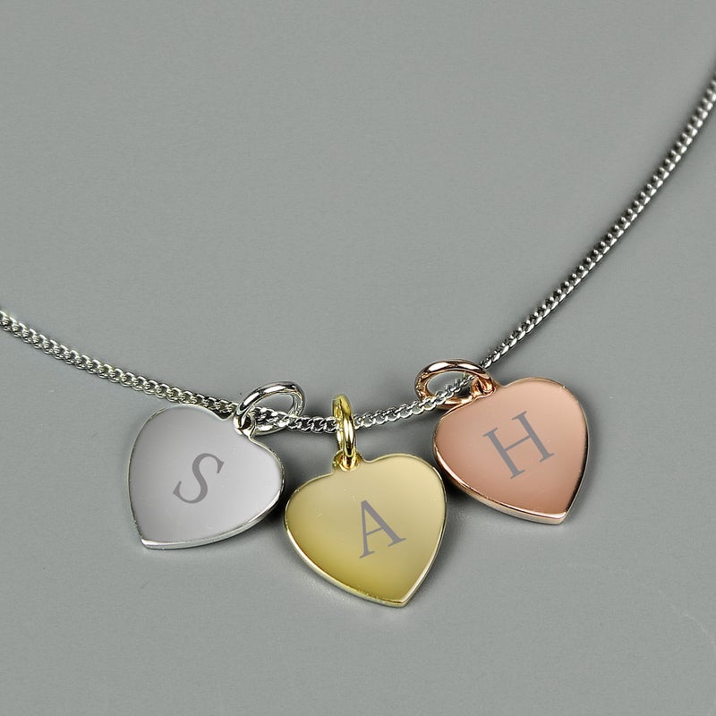 Pure Essence Greetings Personalised Gold, Rose Gold and Silver, 3 Hearts Necklace - Necklaces & Pendants - British D'sire