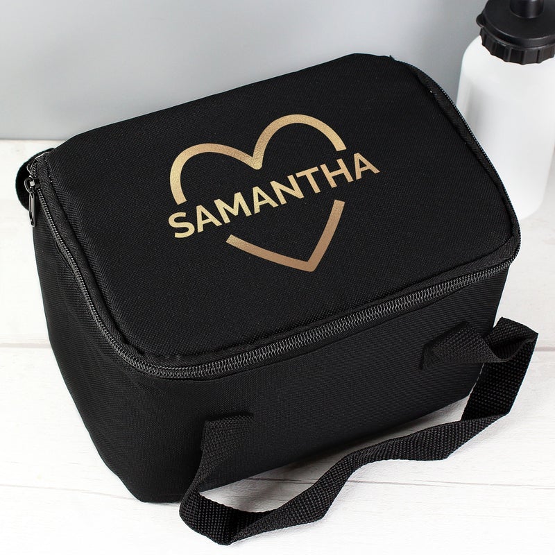 Pure Essence Greetings Personalised Heart Lunch Bag (Gold & Black) - Lunchboxes - British D'sire