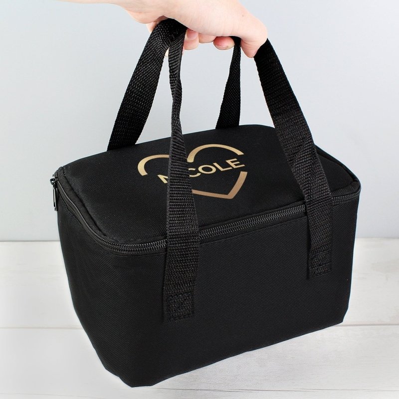 Pure Essence Greetings Personalised Heart Lunch Bag (Gold & Black) - Lunchboxes - British D'sire