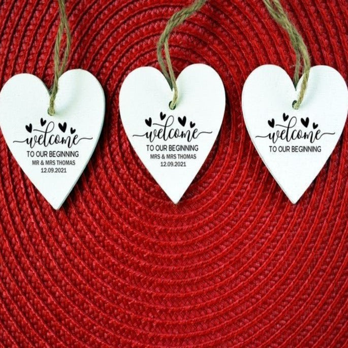 Pure Essence Greetings Personalised Heart Wood Wedding Favour Tag - Signs & Plaques - British D'sire