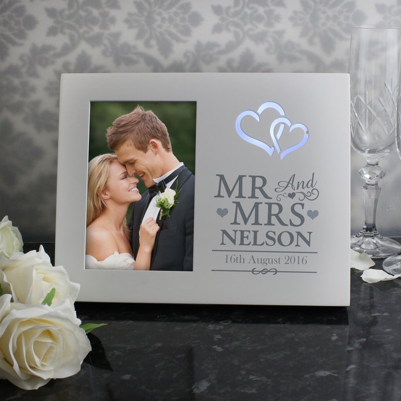 Pure Essence Greetings Personalised Hearts Mr Mrs 6x4 Light Up Frame - Housings & Frames - British D'sire Main image