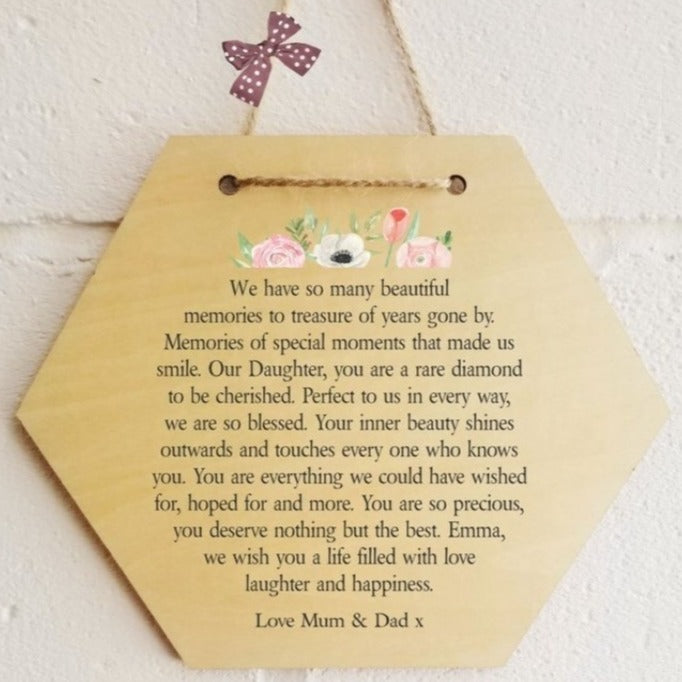 Pure Essence Greetings Personalised Hexagon Plaque for Daughter - Signs & Plaques - British D'sire