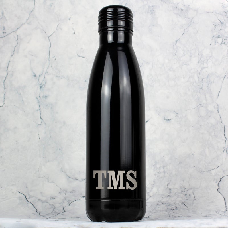 Pure Essence Greetings Personalised Initials Metal Insulated Drinks Bottle (Black) - Bottles & Thermos - British D'sire