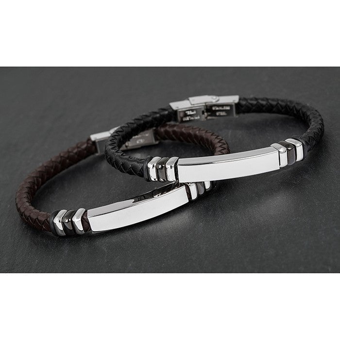 Pure Essence Greetings Personalised Leather Braided Men's Bracelet - Bracelets & Bangles - British D'sire