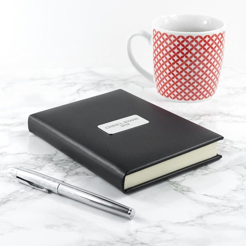 Pure Essence Greetings Personalised Leather Notebook (Black) - Book/File Cases & Key Cabinets - British D'sire
