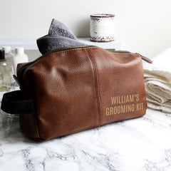 Pure Essence Greetings Personalised Luxury Brown leatherette Wash Bag - Mens Backpacks - British D'sire