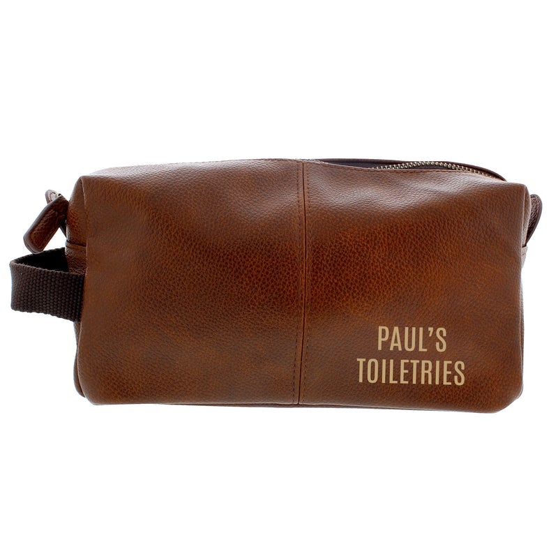 Pure Essence Greetings Personalised Luxury Brown leatherette Wash Bag - Mens Backpacks - British D'sire Main image