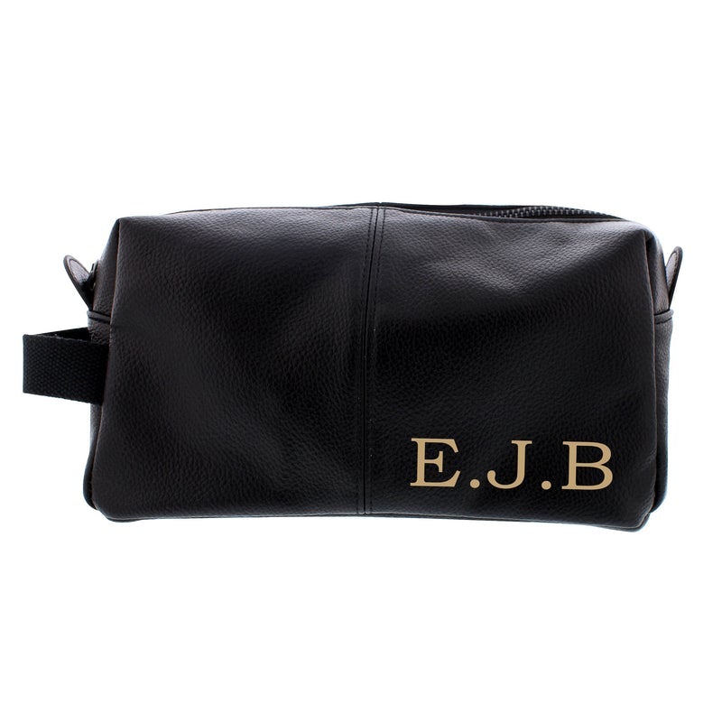 Pure Essence Greetings Personalised Luxury Initials Black leatherette Wash Bag - Mens Backpacks - British D'sire