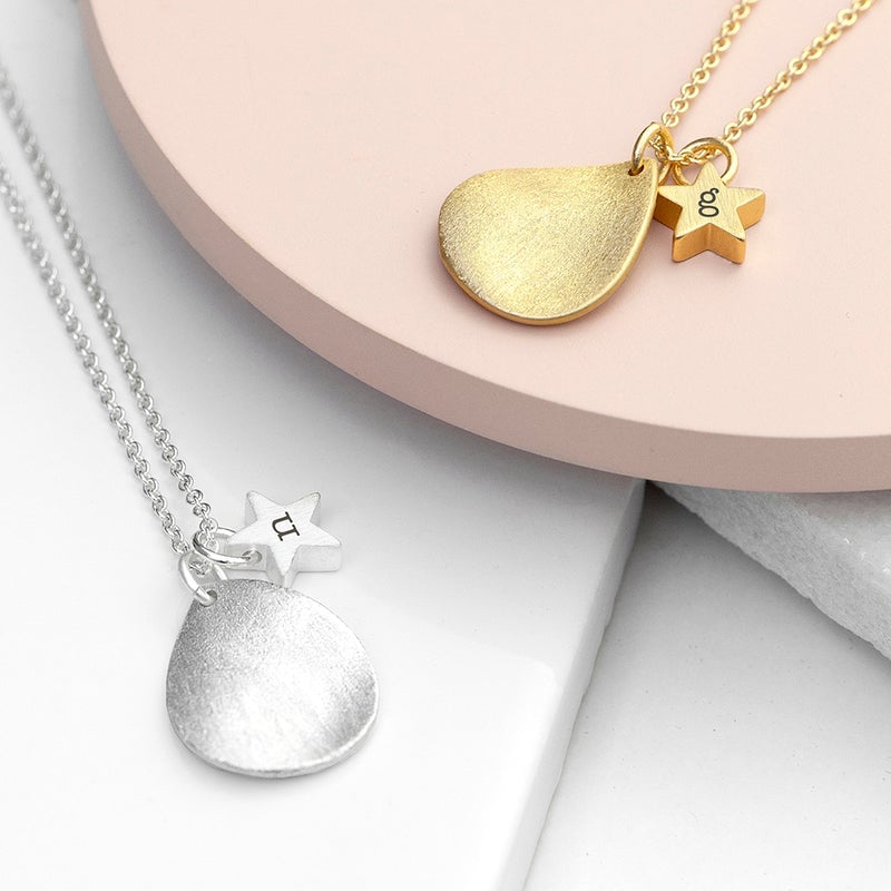 Pure Essence Greetings Personalised Matte Star & Drop Necklace - Necklaces & Pendants - British D'sire