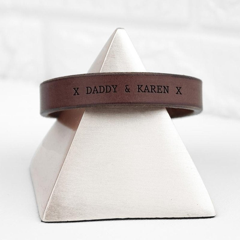 Pure Essence Greetings Personalised Men's Leather Bracelet (Brown) - Bracelets & Bangles - British D'sire