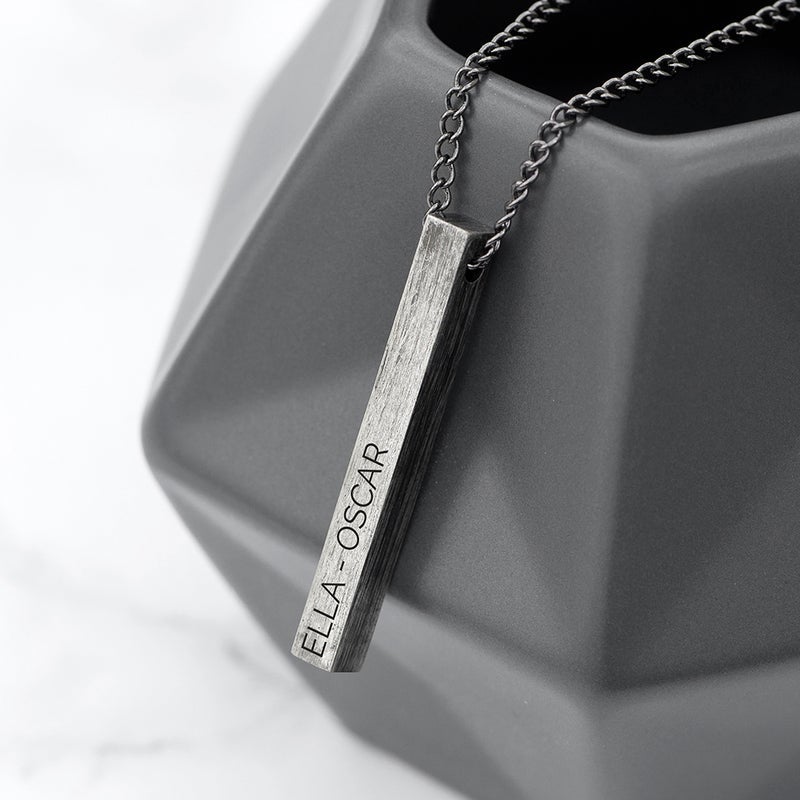Pure Essence Greetings Personalised Men's Solid Bar Brushed Gunmetal Necklace (Grey) - Necklaces & Pendants - British D'sire