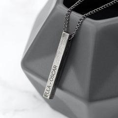 Pure Essence Greetings Personalised Men's Solid Bar Brushed Gunmetal Necklace (Grey) - Necklaces & Pendants - British D'sire