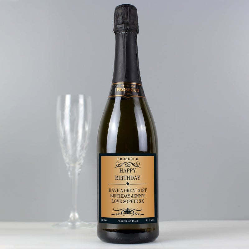 Pure Essence Greetings Personalised Message Bottle of Prosecco - Gift Glass Items - British D'sire