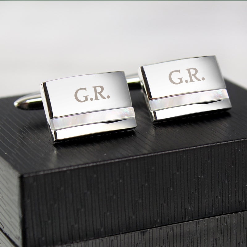 Pure Essence Greetings Personalised Mother of Pearl Cufflinks - Mens Cuff Links - British D'sire
