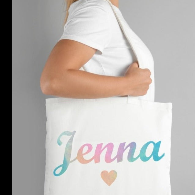 Pure Essence Greetings Personalised Name Rainbow Design Tote Shopping Bag (White) - Totes & Shoulder Bags - British D'sire