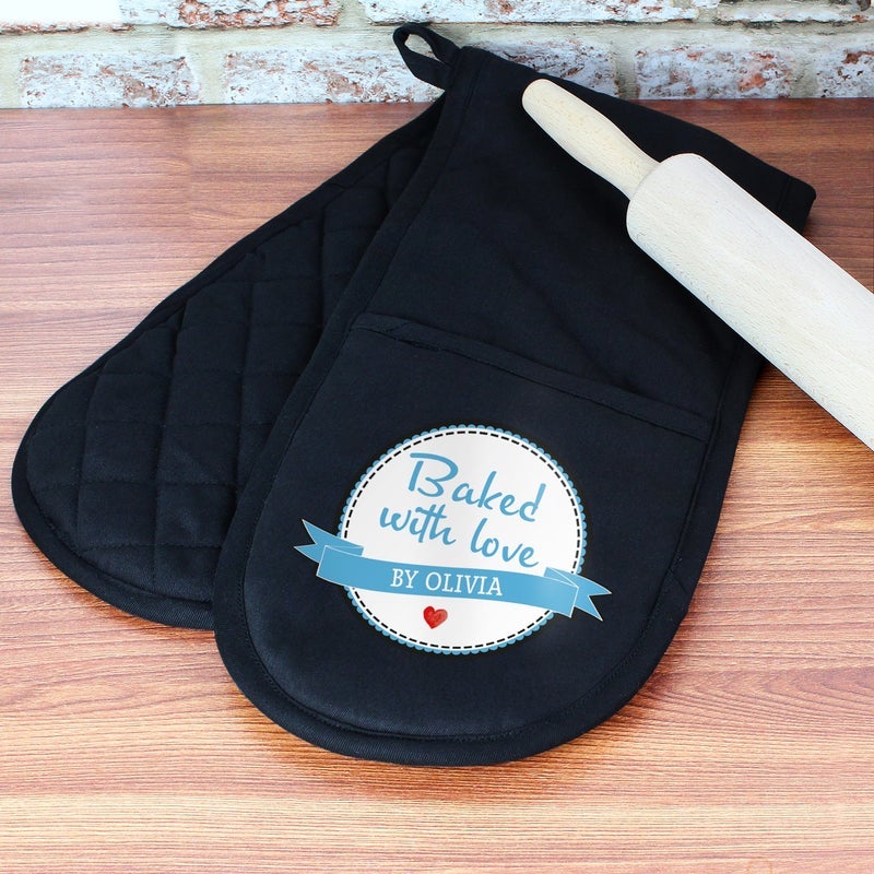 Pure Essence Greetings Personalised Oven Glove, Baked With Love - Kitchen Linens & Accessories - British D'sire