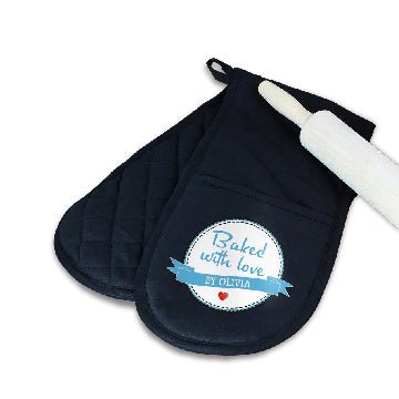 Pure Essence Greetings Personalised Oven Glove, Baked With Love - Kitchen Linens & Accessories - British D'sire
