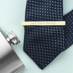 Pure Essence Greetings Personalised Plated Tie Clip (Gold) - mens cuff links - British D'sire