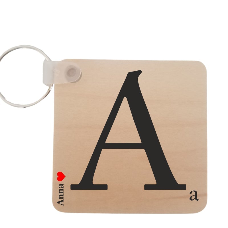 Pure Essence Greetings Personalised Scrabble Wood Keyring Keychain - Keychains - British D'sire Main image