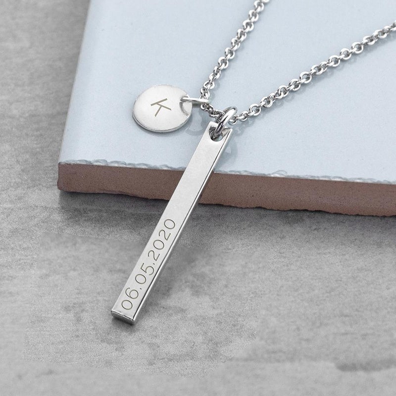 Pure Essence Greetings Personalised Sleek Bar and Disc Necklace - Necklaces & Pendants - British D'sire