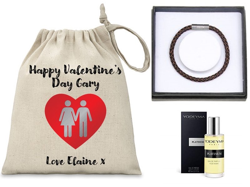 Pure Essence Greetings Personalised Valentine's Day Gift Set for Men, Yodeyma Parfum and EQ Leather Bracelet - Men's Grooming - British D'sire