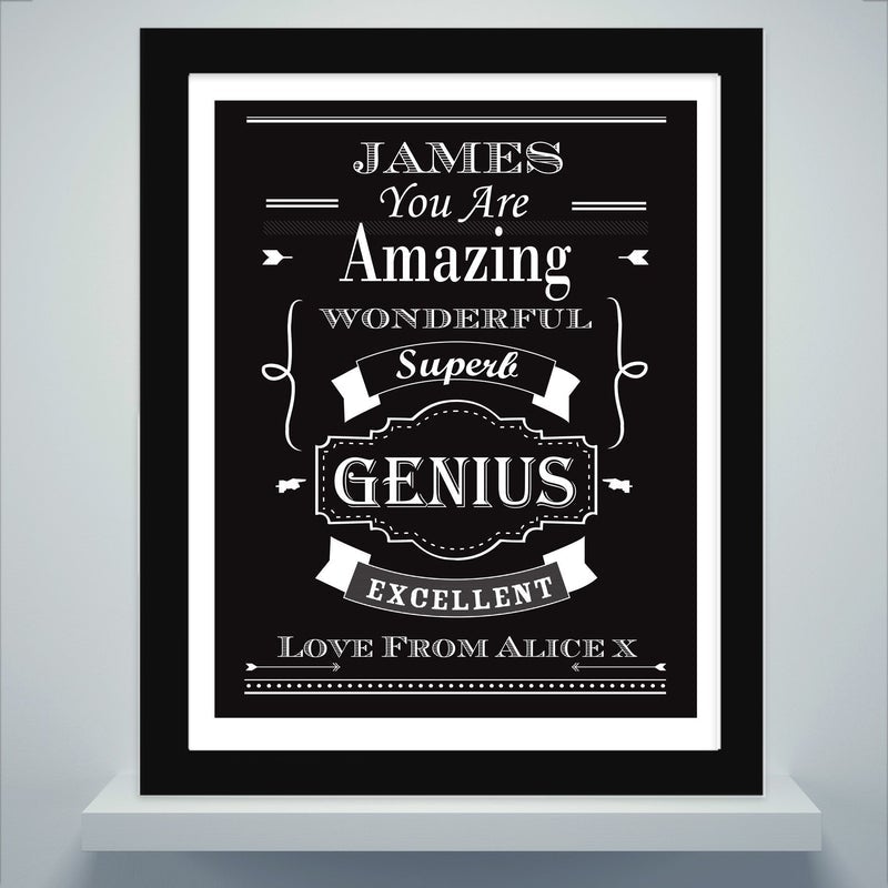 Pure Essence Greetings Personalised Vintage Typography Black Framed Poster Print - Housings & Frames - British D'sire