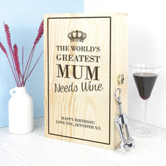Pure Essence Greetings Personalised Wine Box for World's Greatest MUM - Gift Glass Items - British D'sire