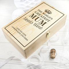 Pure Essence Greetings Personalised Wine Box for World's Greatest MUM - Gift Glass Items - British D'sire