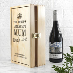 Pure Essence Greetings Personalised Wine Box for World's Greatest MUM - Gift Glass Items - British D'sire