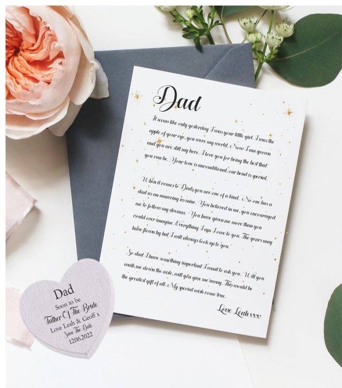 Pure Essence Greetings Save the Date Father of the Bride to Be Poem Print Heart Token - Signs & Plaques - British D'sire Main image