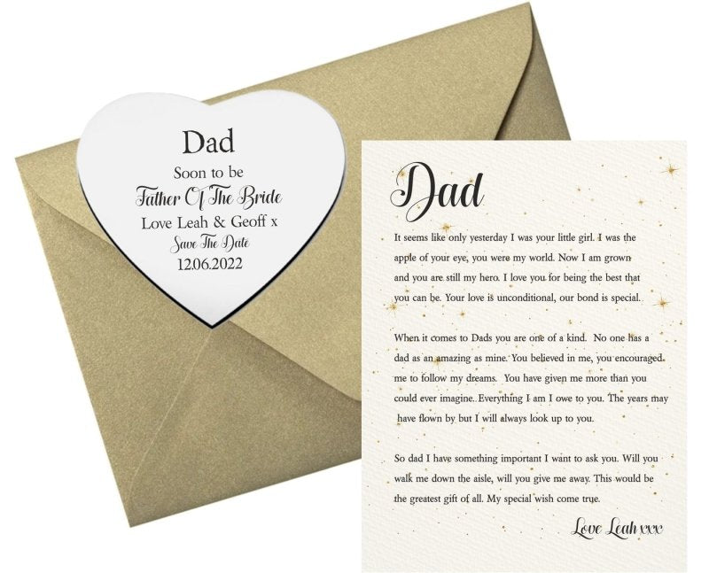 Pure Essence Greetings Save the Date Father of the Bride to Be Poem Print Heart Token - Signs & Plaques - British D'sire